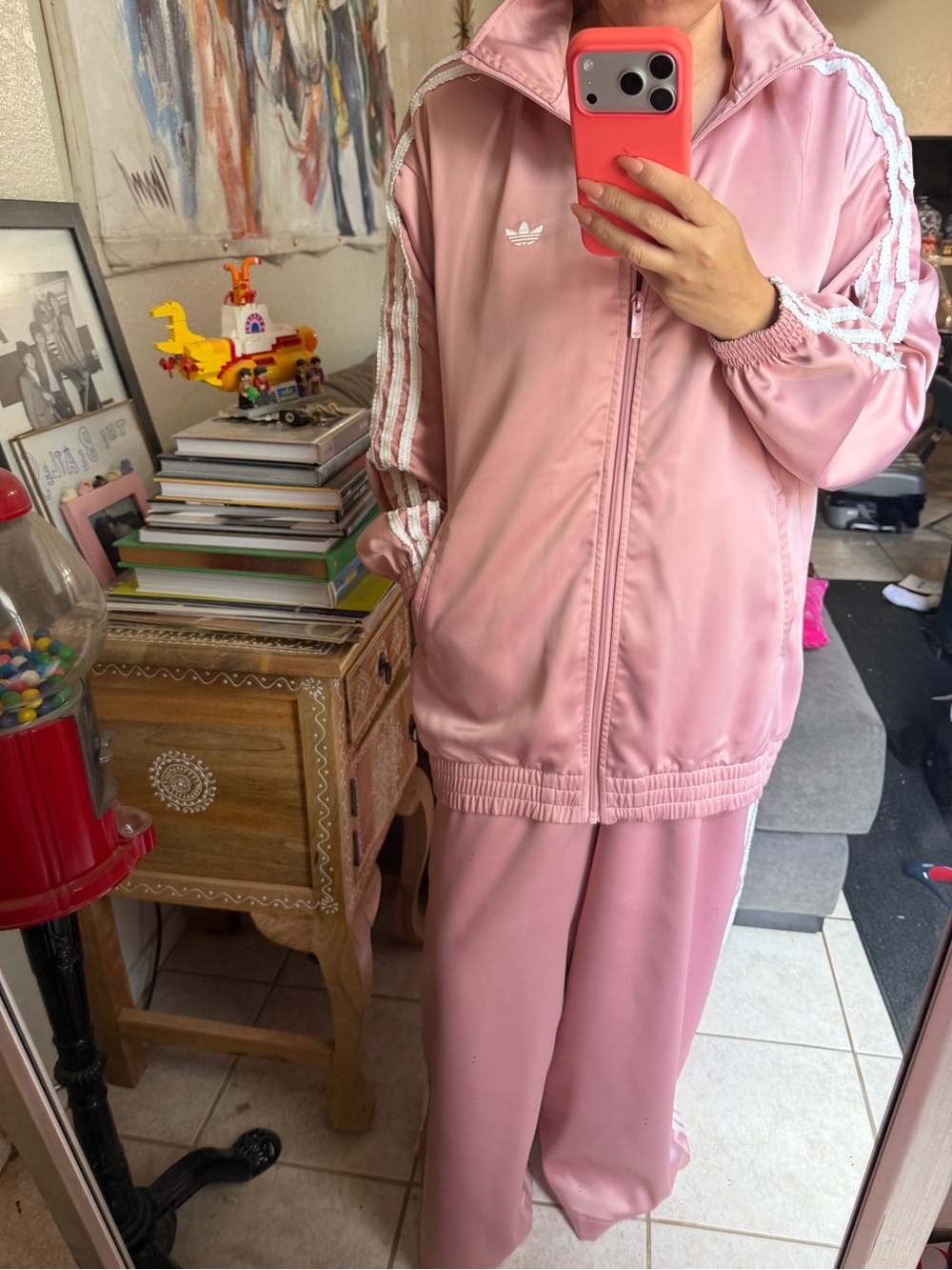 adidas Pink Women's Track Jacket and Wide-Leg Pants Satin Set